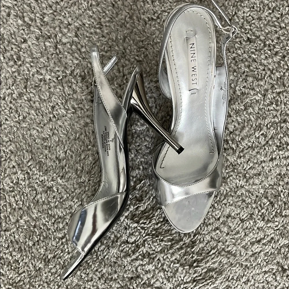 Nine West Women's Silver Slingback Heels - Picture 2 of 5